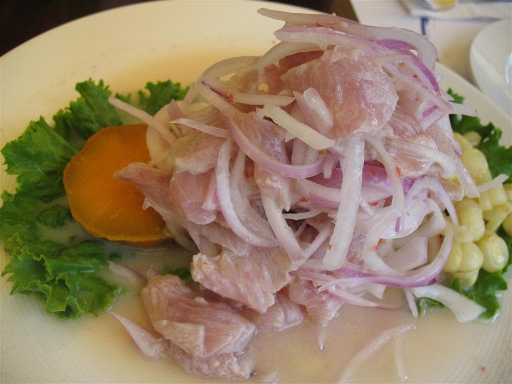 Peruvian ceviche with red onion