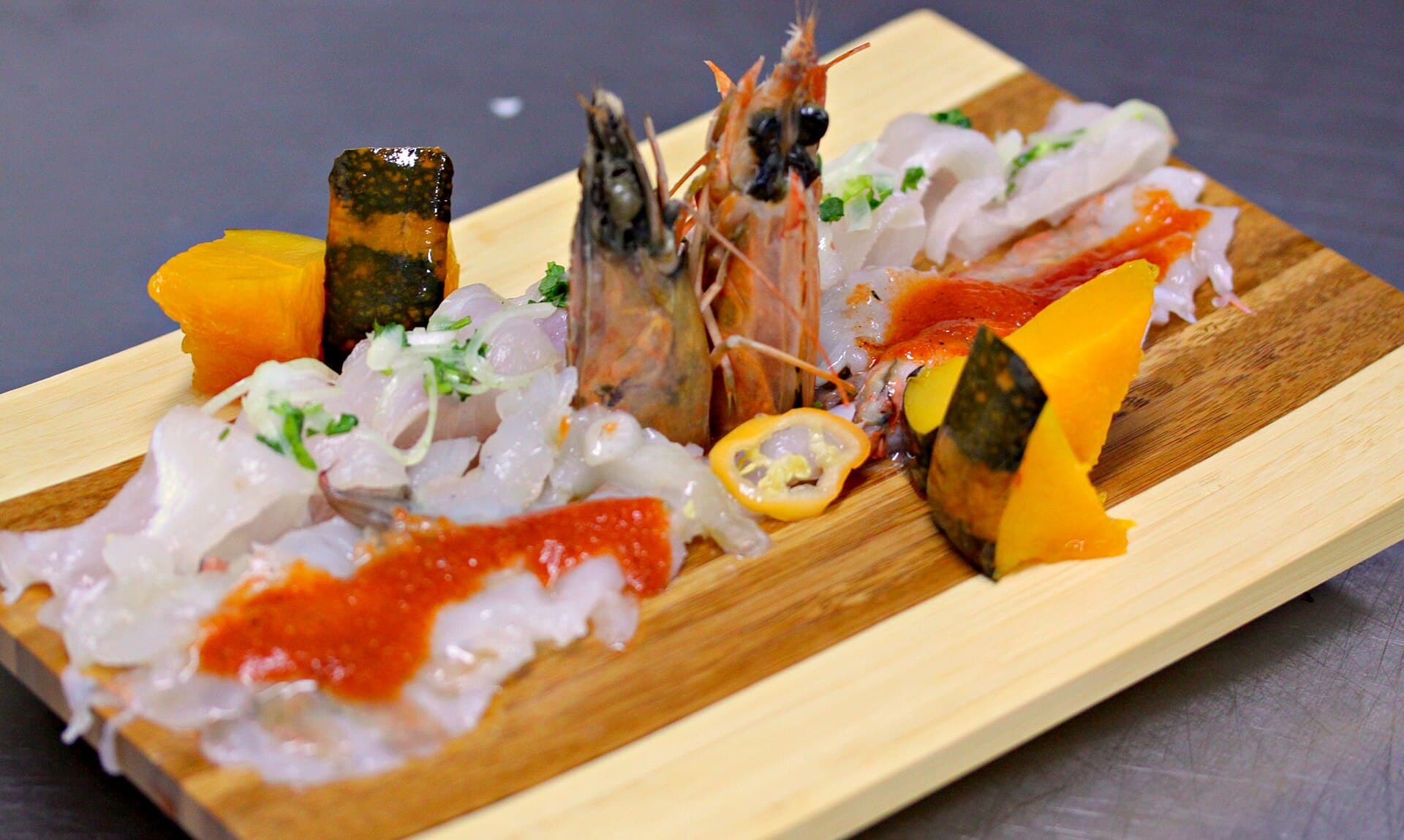 Peruvian tiradito, thinly sliced raw fish