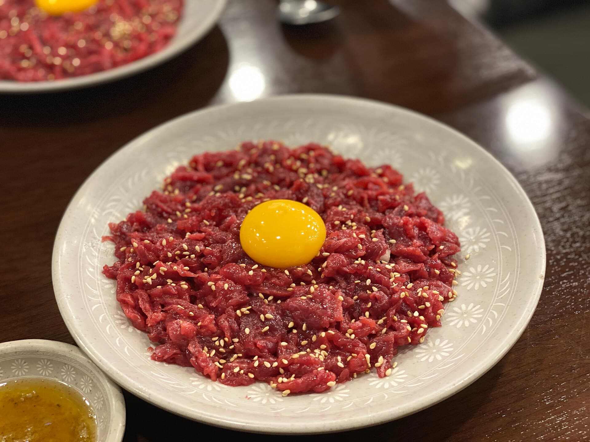 Korean yukhoe with a raw egg yolk