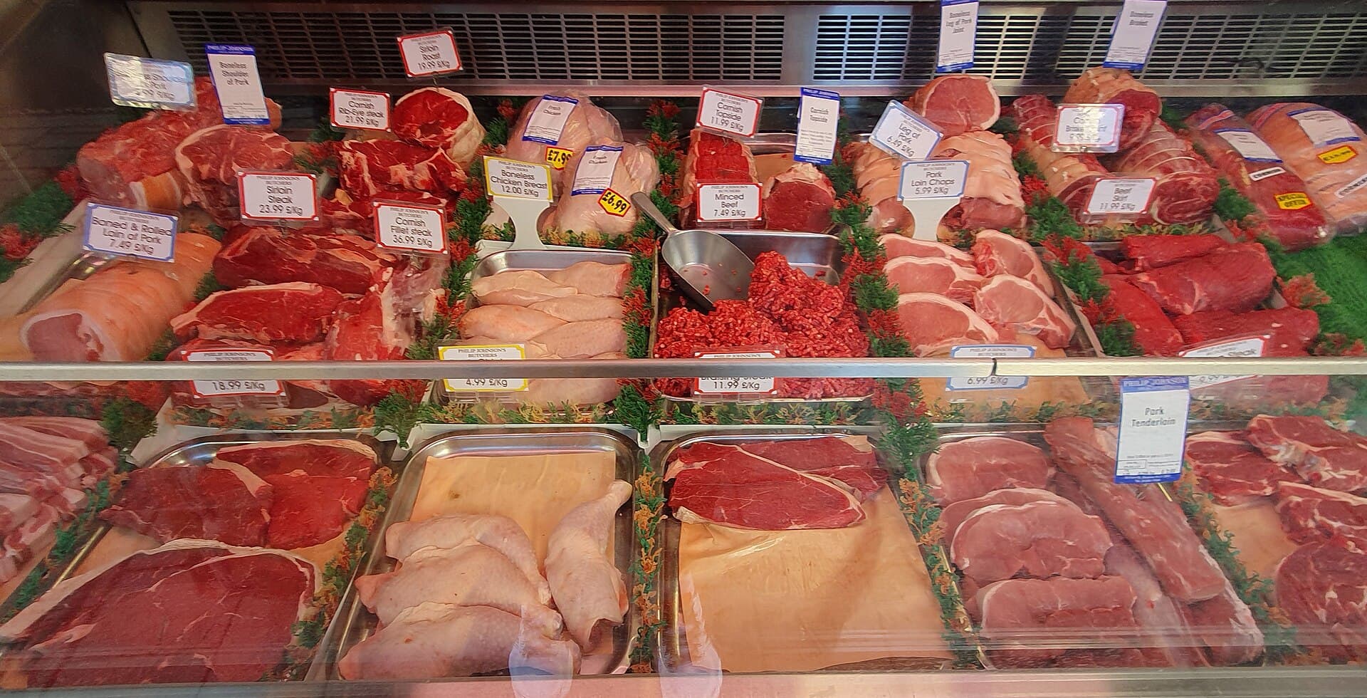 Fresh cuts in a butcher's display
